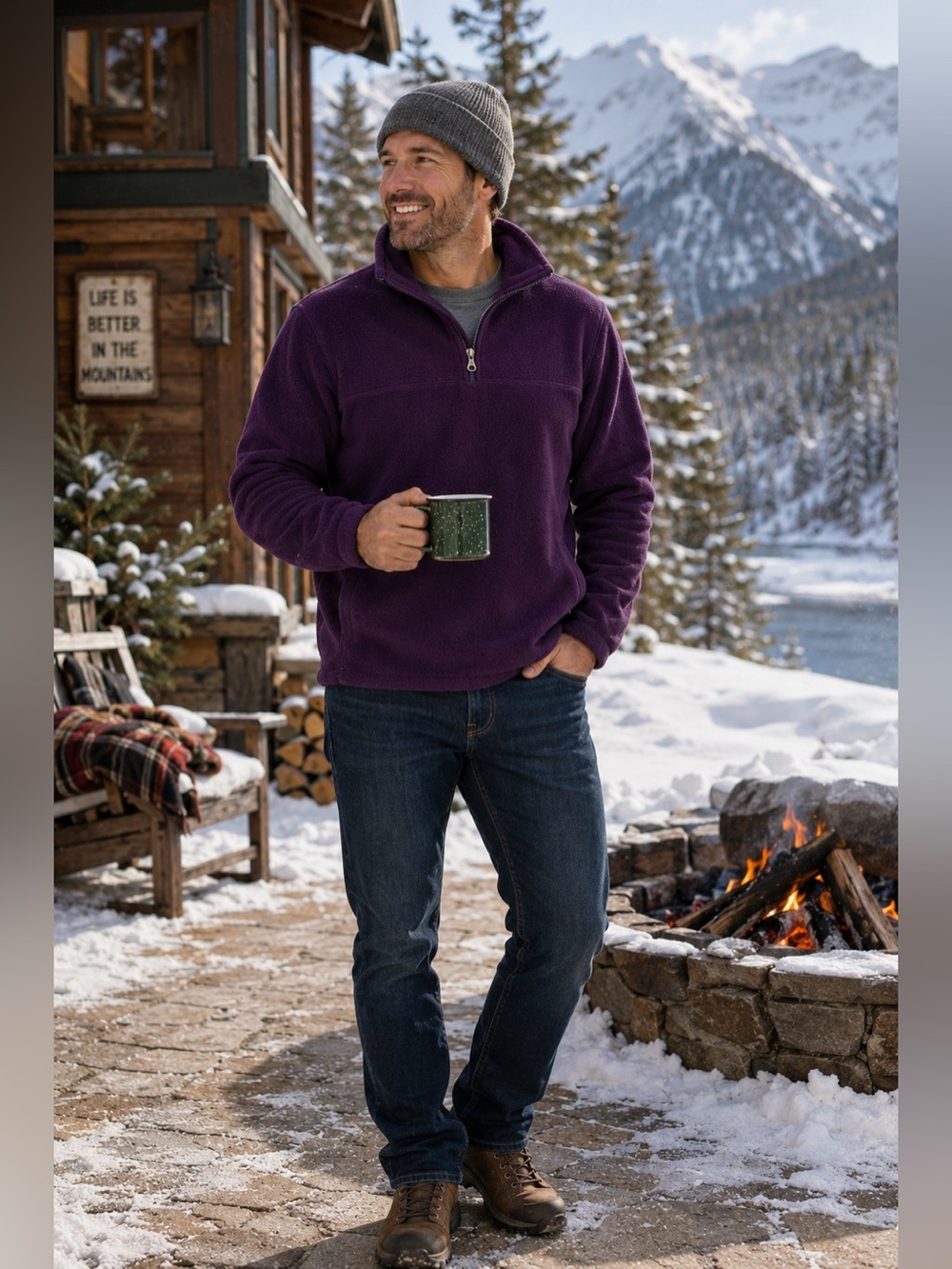 Lands' End Men’s Deep Purple Quarter-Zip Fleece Pullover